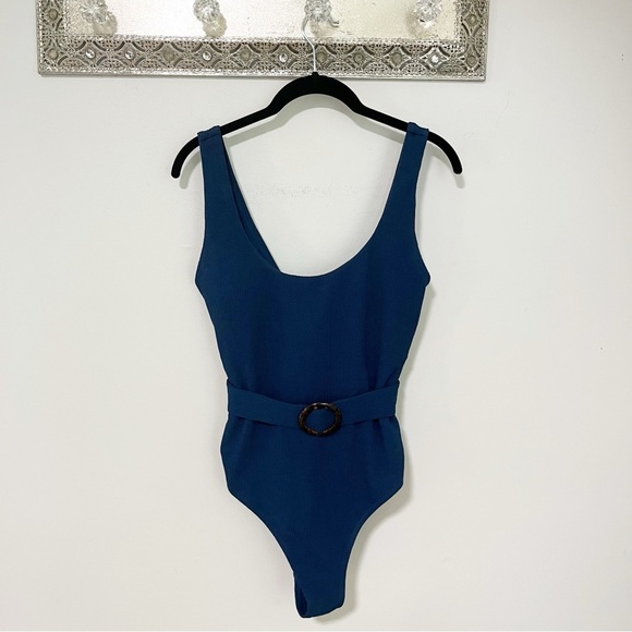 Primark Navy Blue Textured High Cut One Piece Swimsuit Size 10 - Picture 1 of 4